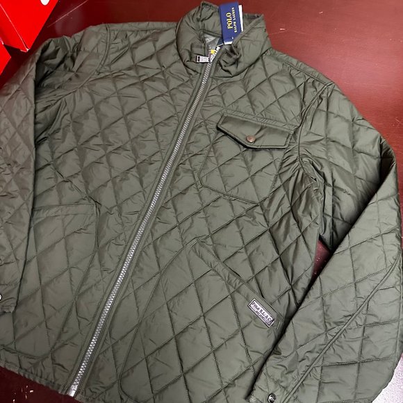 Polo Ralph Lauren Mens Green Pockets Full Zip Quilted Puffer Jacket Size XL